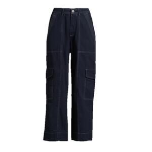 Free Assembly Women’s Cargo Pants Size Large Navy white stitching